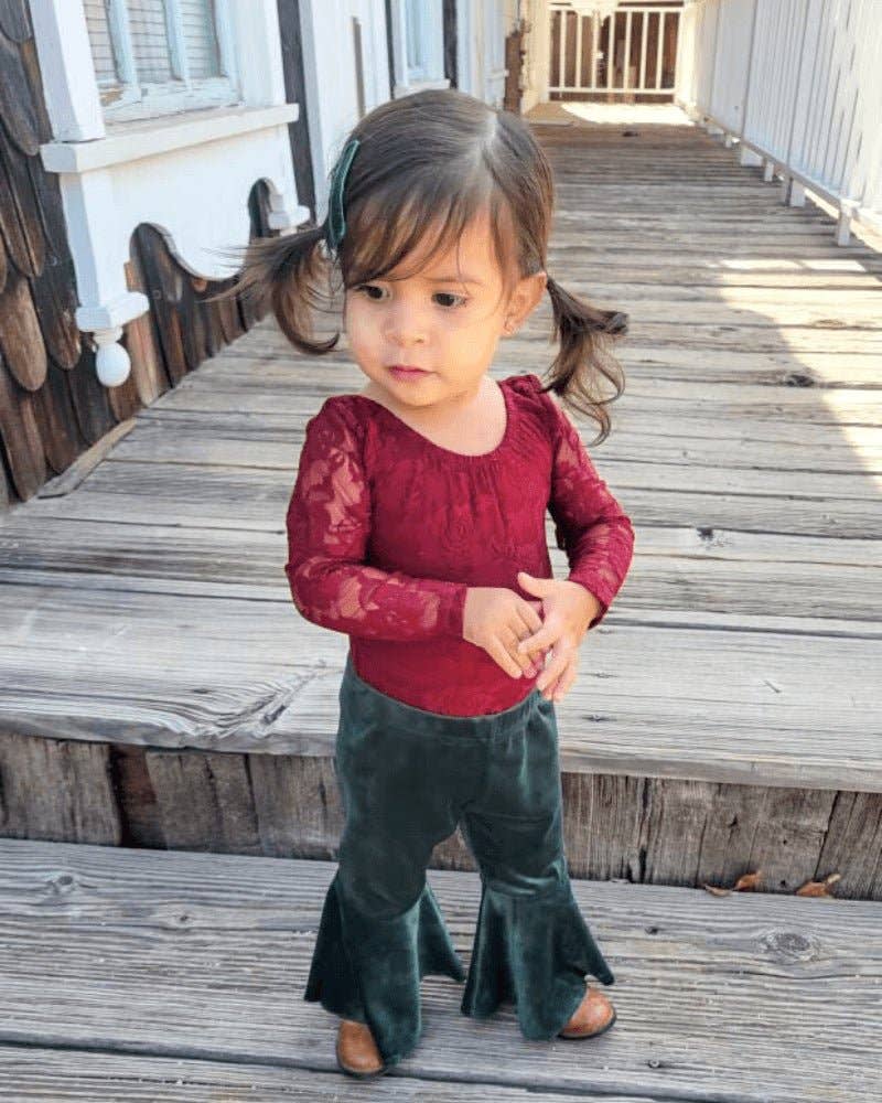 Lina Pleated Velour Bell Bottoms - Hunter