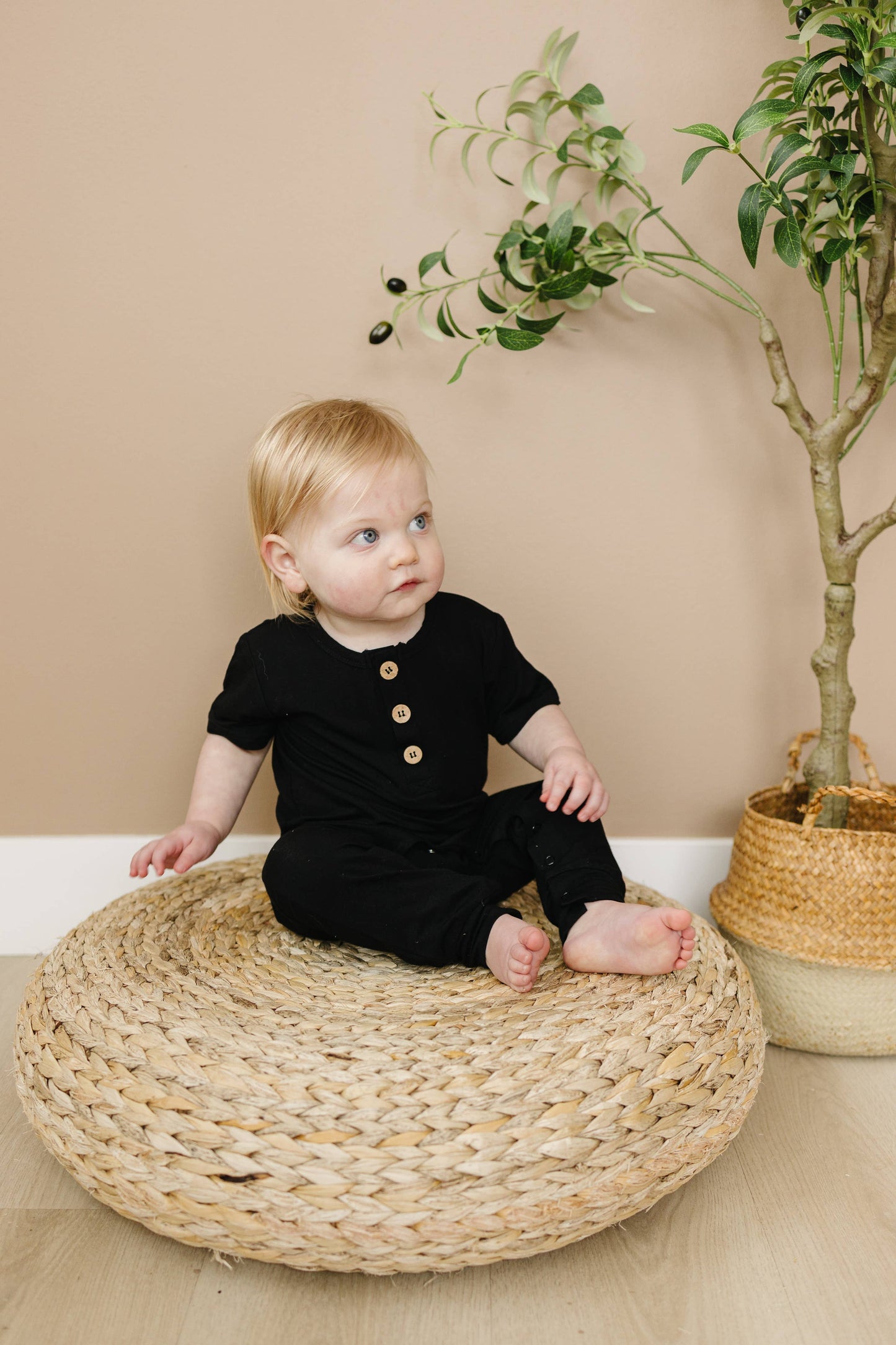 Bamboo Henley Romper (Black)