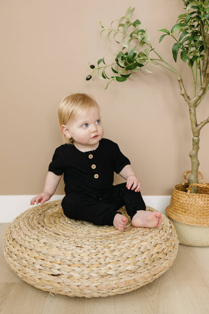 Bamboo Henley Romper (Black)