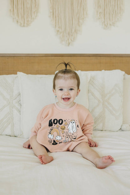 Halloween Print Baby Girl Sweatshirt Romper - Bubble Boo