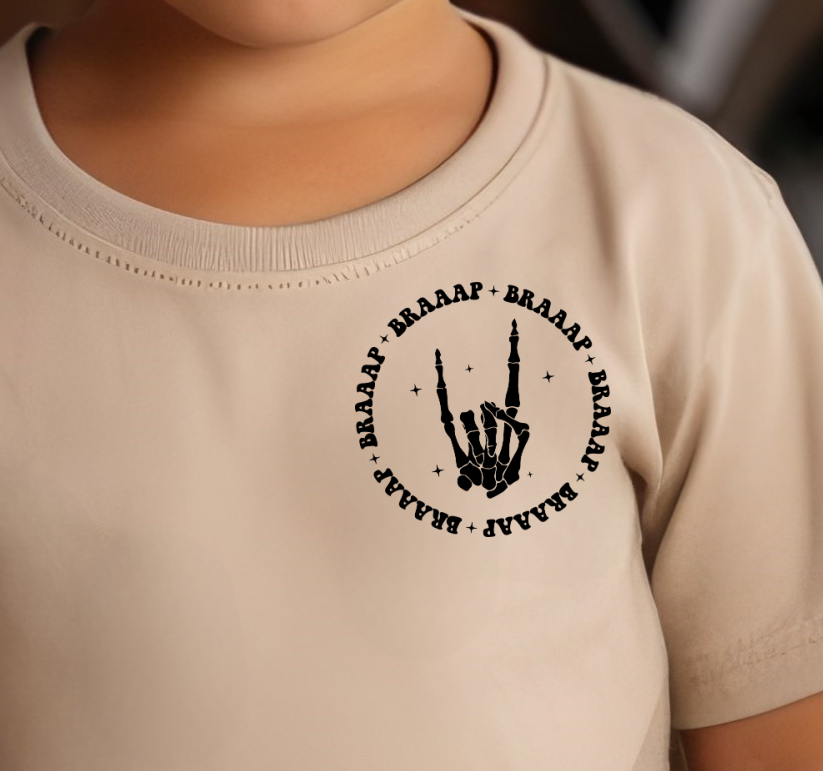 Toddler & Kids Braaap Skull Hand Tan Dirt Bike T-Shirt