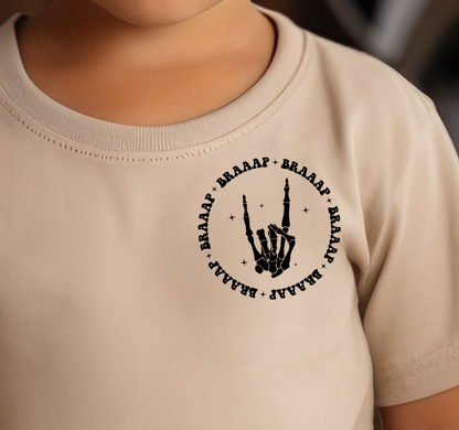 Toddler & Kids Braaap Skull Hand Tan Dirt Bike T-Shirt