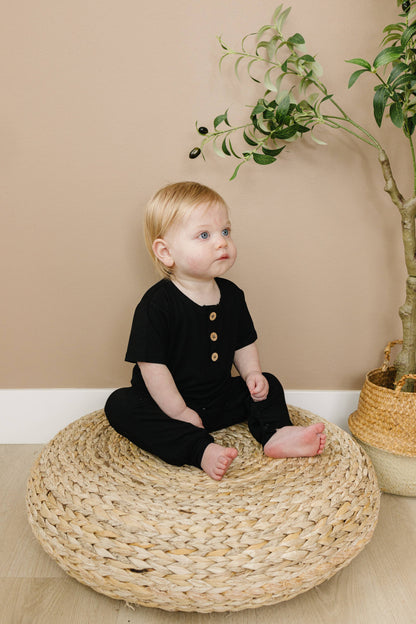 Bamboo Henley Romper (Black)