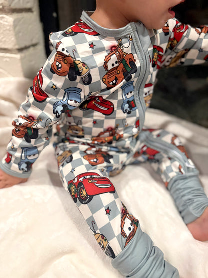 Christmas Pajama Sleeper -  Green Check Cars