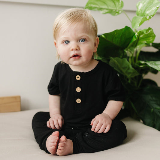 Bamboo Henley Romper (Black)
