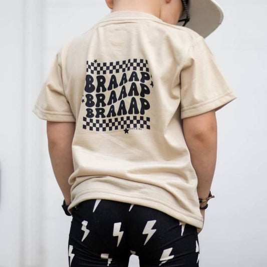 Toddler & Kids Braaap Skull Hand Tan Dirt Bike T-Shirt