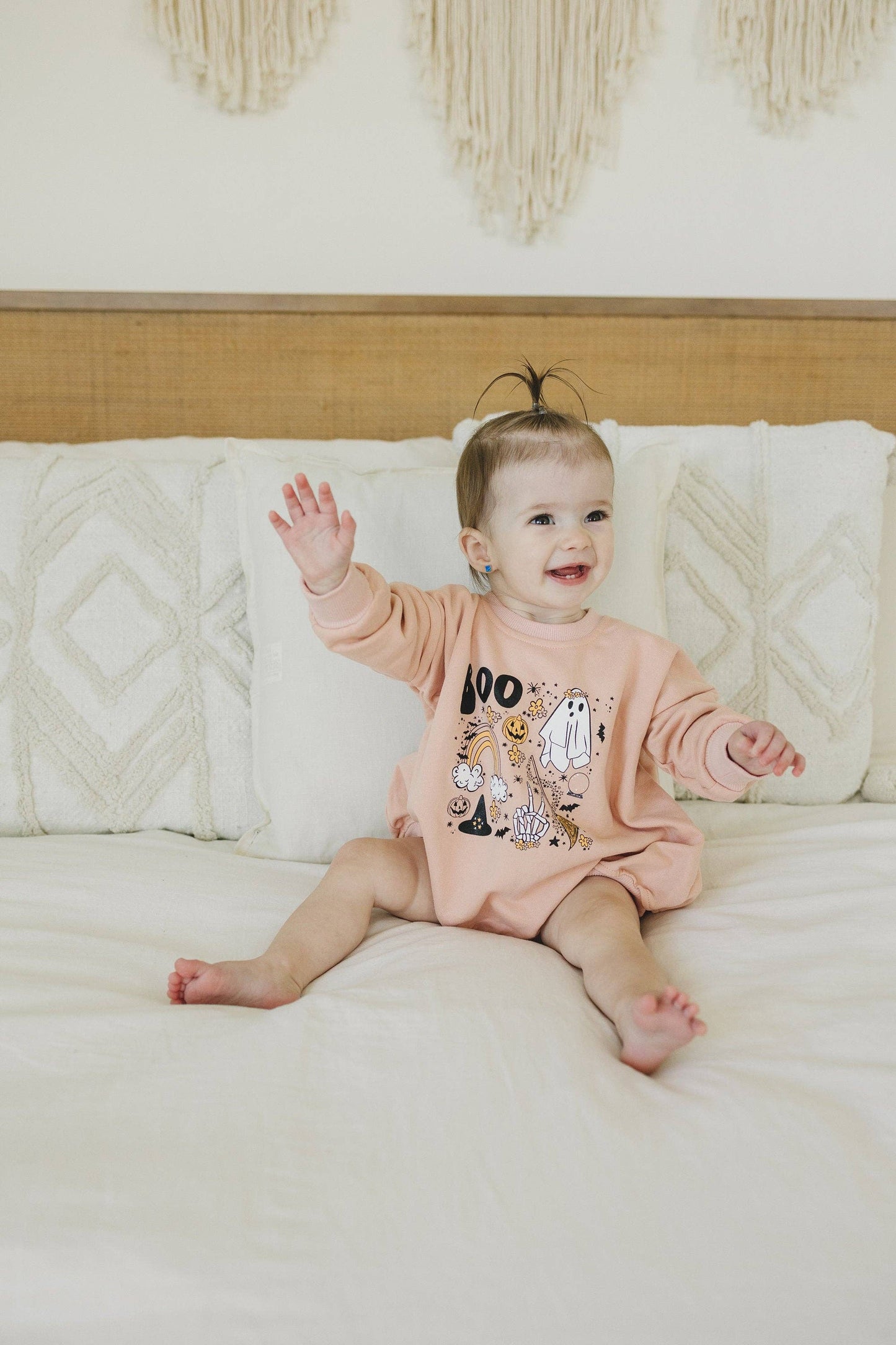 Halloween Print Baby Girl Sweatshirt Romper - Bubble Boo