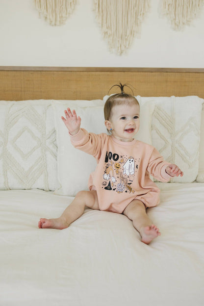 Halloween Print Baby Girl Sweatshirt Romper - Bubble Boo