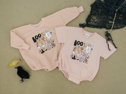 Halloween Print Baby Girl Sweatshirt Romper - Bubble Boo