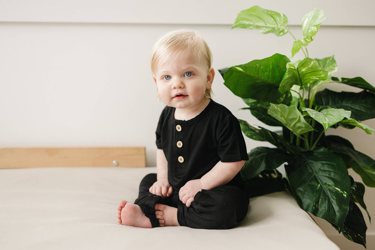 Bamboo Henley Romper (Black)