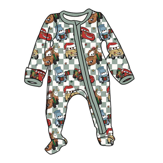 Christmas Pajama Sleeper -  Green Check Cars